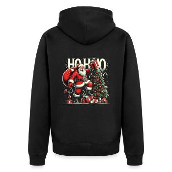 Ho Ho Ho Ugly Christmas Santa Claus Weihnachtsmann - Unisex Premium Bio Zip Hoodie - Schwarz - Hinten - Nico (187cm)