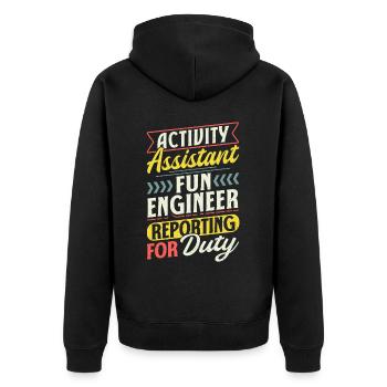 Funny Activity Assistant - Unisex Premium Bio Zip Hoodie - Schwarz - Hinten - Nico (187cm)