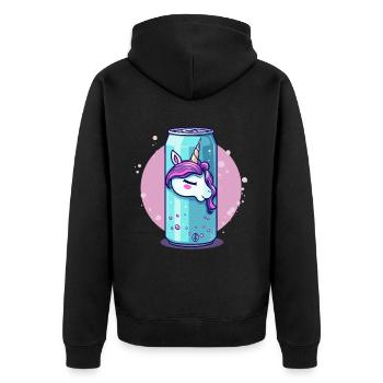 sprudeliger Einhorn Saft aus der Dose - Unisex Premium Bio Zip Hoodie - Schwarz - Hinten - Nico (187cm)