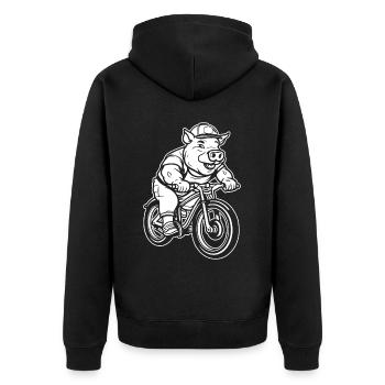 Pig Pig Farmer Cycling - Unisex Premium Organic Zip Hoodie - black - Back - Nico (187cm)