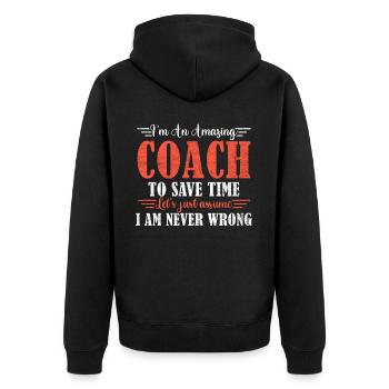 Awesome Coach - Unisex Premium Organic Zip Hoodie - black - Back - Nico (187cm)