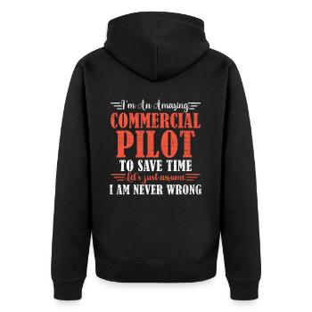 Awesome Commercial Pilot - Unisex Premium Organic Zip Hoodie - black - Back - Nico (187cm)