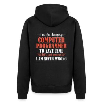 Awesome Computer Programmer - Unisex Premium Bio Zip Hoodie - Schwarz - Hinten - Nico (187cm)