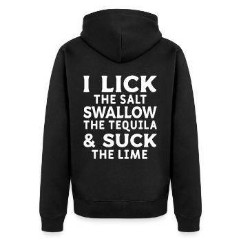 Je lèche le sel tequila citron vert - Veste à capuche bio Premium Unisexe - noir - Dos - Nico (187cm)