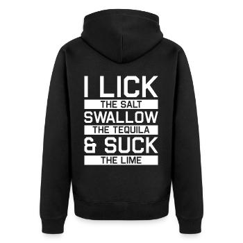 Je lèche le sel tequila citron vert - Veste à capuche bio Premium Unisexe - noir - Dos - Nico (187cm)