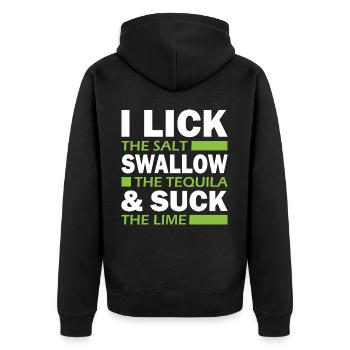 Je lèche le sel tequila citron vert - Veste à capuche bio Premium Unisexe - noir - Dos - Nico (187cm)