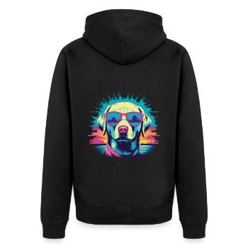 Retro Vaporwave Hund Streetwear Hunde Design - Unisex Premium Bio Zip Hoodie - Schwarz - Hinten - Nico (187cm)