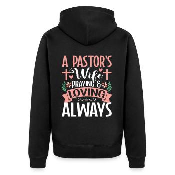 Pastorfrau Jesus Christliche Kirche Wertschätzung - Unisex Premium Bio Zip Hoodie - Schwarz - Hinten - Nico (187cm)