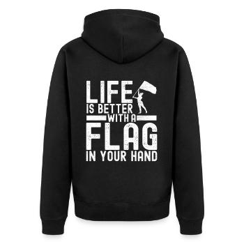 Fahnenschwenker Marching Band Color Guard - Unisex Premium Bio Zip Hoodie - Schwarz - Hinten - Nico (187cm)