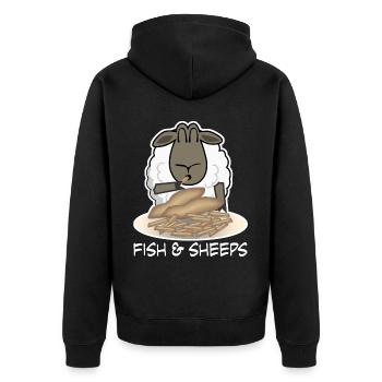 Sheep eats Fish and Chips Shepherd - Unisex Premium Organic Zip Hoodie - black - Back - Nico (187cm)