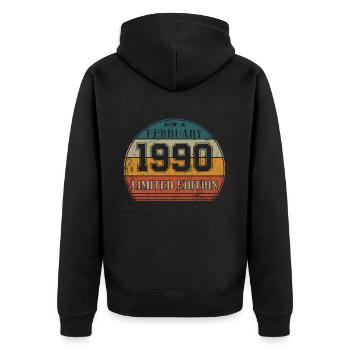 Geburtstag - Limited Edition Februar 1990 - Unisex Premium Bio Zip Hoodie - Schwarz - Hinten - Nico (187cm)