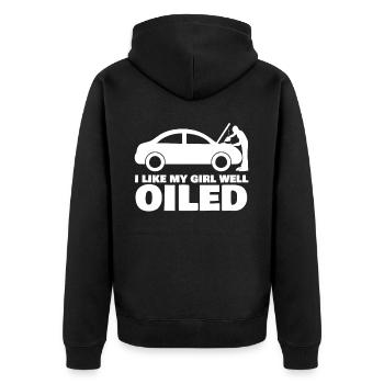 Mechanic Workshop Joke Car Oil - Unisex Premium Organic Zip Hoodie - black - Back - Nico (187cm)