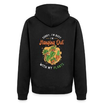 Houseplants Sorry I'm Busy I'm Hanging Plant Lover - Unisex Premium Organic Zip Hoodie - black - Back - Nico (187cm)