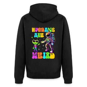 Alien, UFO, UAP, Space, Weltraum Flugobjekt - Unisex Premium Bio Zip Hoodie - Schwarz - Hinten - Nico (187cm)