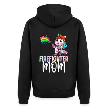 Feuerwehr-Mama - Unisex Premium Bio Zip Hoodie - Schwarz - Hinten - Nico (187cm)
