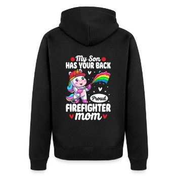 Feuerwehr-Mama - Unisex Premium Bio Zip Hoodie - Schwarz - Hinten - Nico (187cm)
