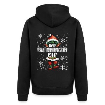 Weihnachtsoutfit Verwaltung Wichtel - Unisex Premium Bio Zip Hoodie - Schwarz - Hinten - Nico (187cm)