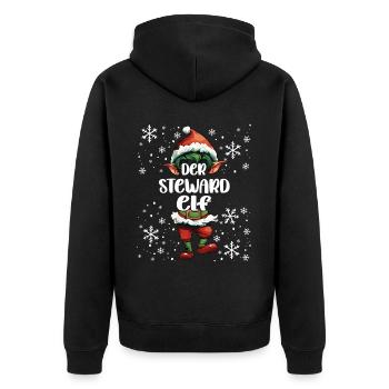 Weihnachtsoutfit Steward Elf Wichtel - Unisex Premium Bio Zip Hoodie - Schwarz - Hinten - Nico (187cm)