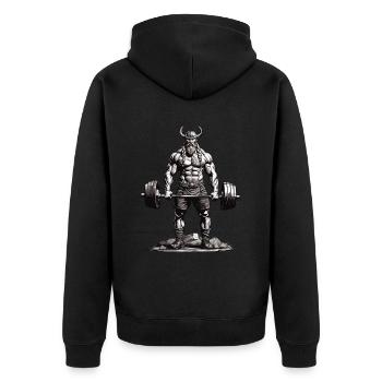 Wikinger Bodybuilder Fitness Ästhetik - Unisex Premium Bio Zip Hoodie - Schwarz - Hinten - Nico (187cm)