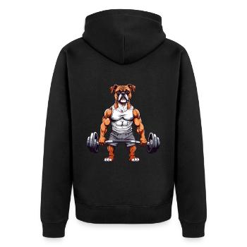 Muscle Boxer Dog Bodybuilding Fun - Unisex Premium Organic Zip Hoodie - black - Back - Nico (187cm)