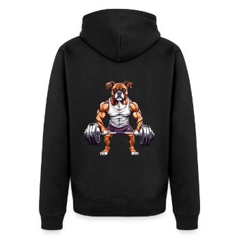 Muskel Boxer Hund Athletisches Fitness Design - Unisex Premium Bio Zip Hoodie - Schwarz - Hinten - Nico (187cm)