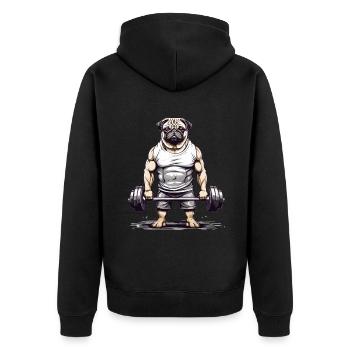 Muscular Pug Gym and Dog Lover - Unisex Premium Organic Zip Hoodie - black - Back - Nico (187cm)