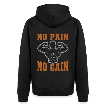No Pain No Gain Motivation Workout and Fitness - Unisex Premium Bio Zip Hoodie - Schwarz - Hinten - Nico (187cm)