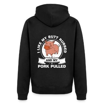 BBQ Pulled Pork Schwein Grill - Unisex Premium Bio Zip Hoodie - Schwarz - Hinten - Nico (187cm)