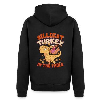Thanksgiving T-Rex Silliest Turkey at the Table - Unisex Premium Bio Zip Hoodie - Schwarz - Hinten - Nico (187cm)