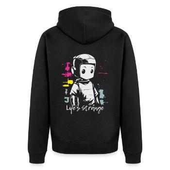 Das Leben ist komisch, niedlicher Cyborg Roboter - Unisex Premium Bio Zip Hoodie - Schwarz - Hinten - Nico (187cm)