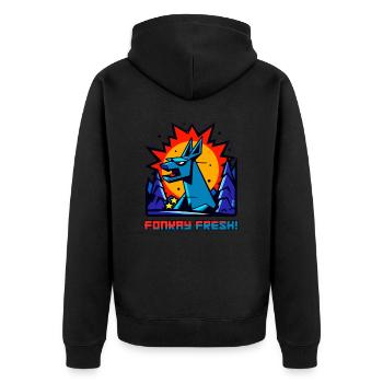 A fresh funky cartoon style woodland creature - Unisex Premium Organic Zip Hoodie - black - Back - Nico (187cm)