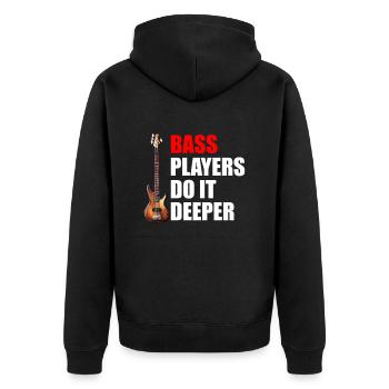 Bass Players Do It Deeper, funny bass player - Unisex Premium Bio Zip Hoodie - Schwarz - Hinten - Nico (187cm)