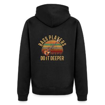 Bass Players Do It Deeper, funny bass player - Unisex Premium Bio Zip Hoodie - Schwarz - Hinten - Nico (187cm)