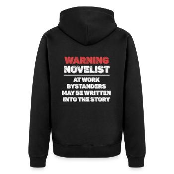 Warnung Romanautor Bei Der Arbeit Romanautor - Unisex Premium Bio Zip Hoodie - Schwarz - Hinten - Nico (187cm)
