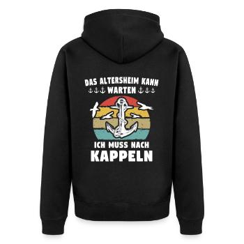 Kappeln Sprüche - Unisex Premium Bio Zip Hoodie - Schwarz - Hinten - Nico (187cm)