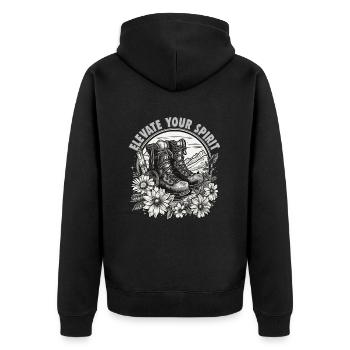 Wanderer Design für Bergsteiger und Kletterer - Unisex Premium Bio Zip Hoodie - Schwarz - Hinten - Nico (187cm)