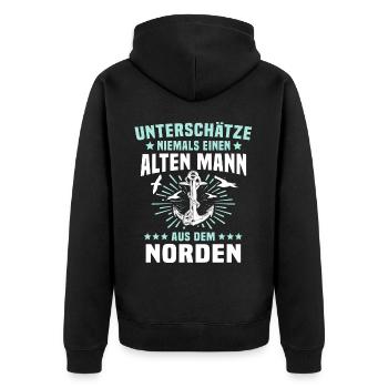 Norden Mann Nordener Männer - Unisex Premium Bio Zip Hoodie - Schwarz - Hinten - Nico (187cm)