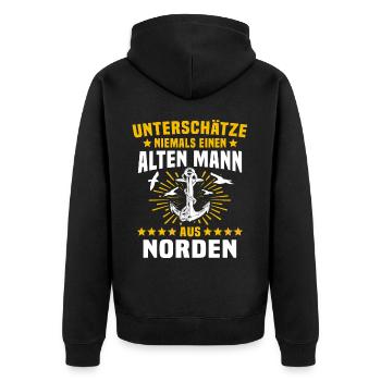 Norden Mann Nordener Männer - Unisex Premium Bio Zip Hoodie - Schwarz - Hinten - Nico (187cm)
