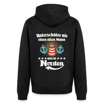 Nordener Männer - Unisex Premium Bio Zip Hoodie - Schwarz - Hinten - Nico (187cm)