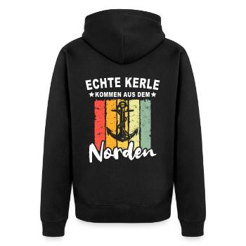 Nordener Männer - Unisex Premium Bio Zip Hoodie - Schwarz - Hinten - Nico (187cm)