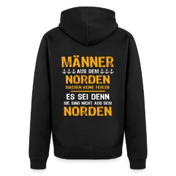Norden Mann Nordener Männer - Unisex Premium Bio Zip Hoodie - Schwarz - Hinten - Nico (187cm)