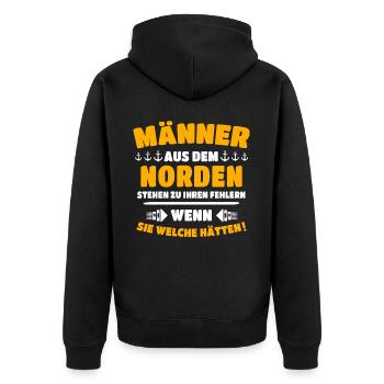 Norden Mann - Unisex Premium Bio Zip Hoodie - Schwarz - Hinten - Nico (187cm)
