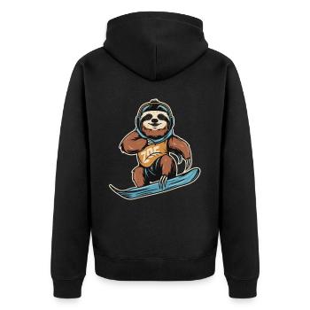 Adrenaline junkie sloth on the snowboard - Unisex Premium Organic Zip Hoodie - black - Back - Nico (187cm)