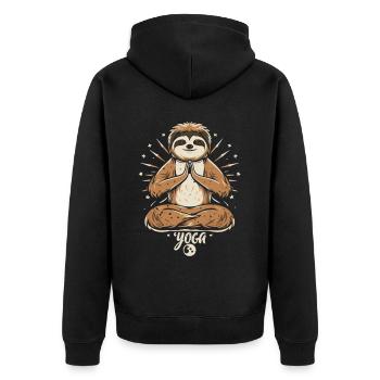 Gleichgewicht und Gelassenheit: Das Faultier-Yoga - Unisex Premium Bio Zip Hoodie - Schwarz - Hinten - Nico (187cm)