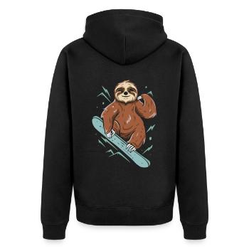 Chilling and Boarding: Sloth in the Snow - Unisex Premium Organic Zip Hoodie - black - Back - Nico (187cm)