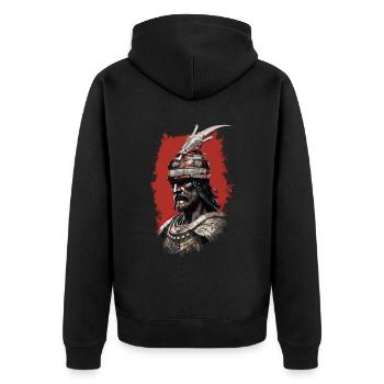 Albanischer Skanderbeg Kosovo Designs für Albaner - Unisex Premium Bio Zip Hoodie - Schwarz - Hinten - Nico (187cm)