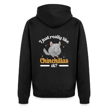 Ich mag Chinchillas Nagetier Wollmaus - Unisex Premium Bio Zip Hoodie - Schwarz - Hinten - Nico (187cm)