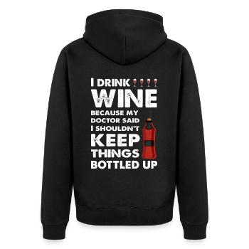 I drink Wine lustiger Spruch - Unisex Premium Bio Zip Hoodie - Schwarz - Hinten - Nico (187cm)