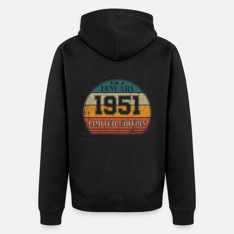 Anniversaire - Edition Limitée Janvier 1951 - Veste à capuche bio Premium Unisexe - noir