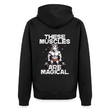 Magic Muscles Unicorn Fitness Saying - Unisex Premium Organic Zip Hoodie - black - Back - Nico (187cm)